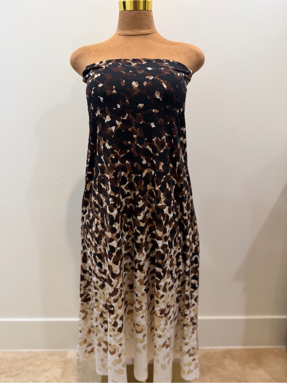 Strapless Animal Print Maxi Dress/Foldable Skirt- Brown/Black